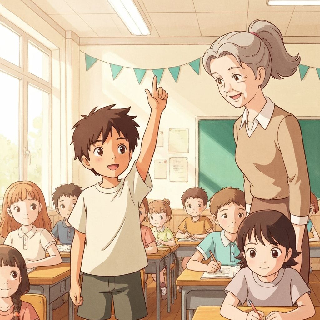 Child raising hand in classroom