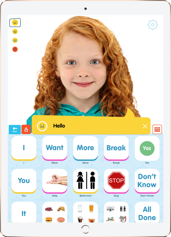 InnerVoice Mobile app showing animated avatar and communication buttons